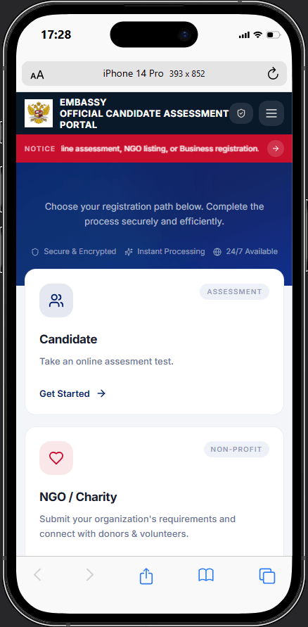 Embassy Test mobile view