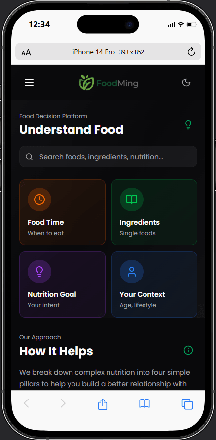 FoodMing mobile view