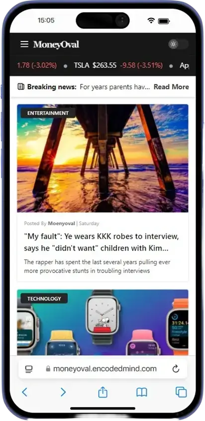 MoneyOval mobile view