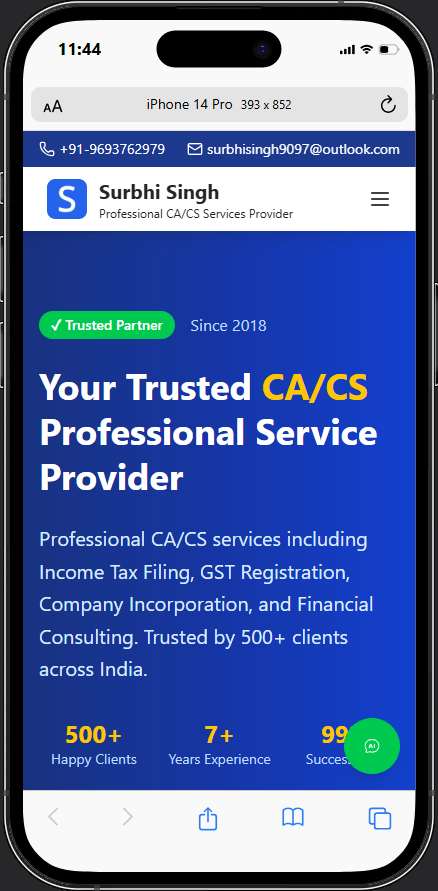 Surbhi Professional CA/CS Provider mobile view